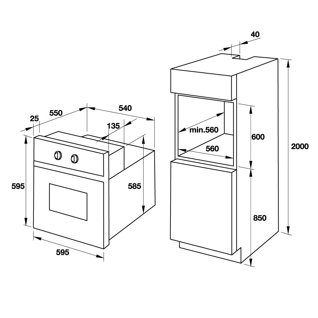Kích thước lò nướng âm tủ thông dụng