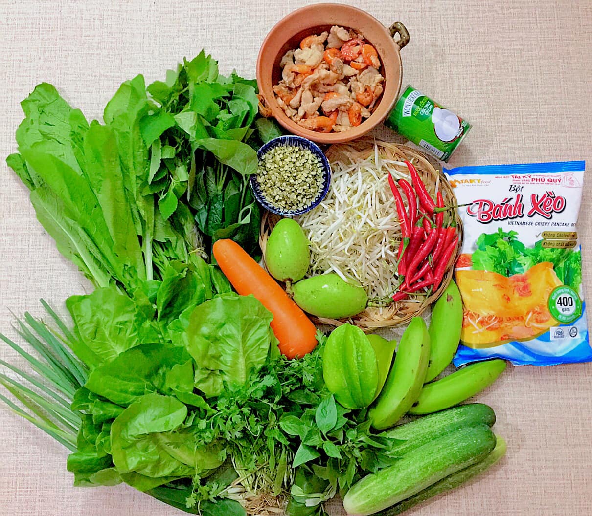 cách làm bánh xèo bằng nồi chiên không dầu