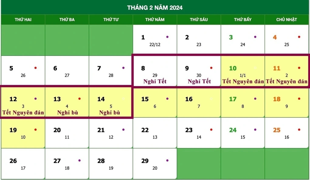 lịch nghỉ tết
