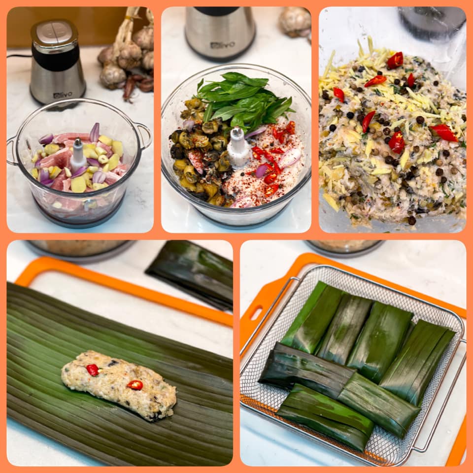 cách làm chả ốc nướng lá chuối