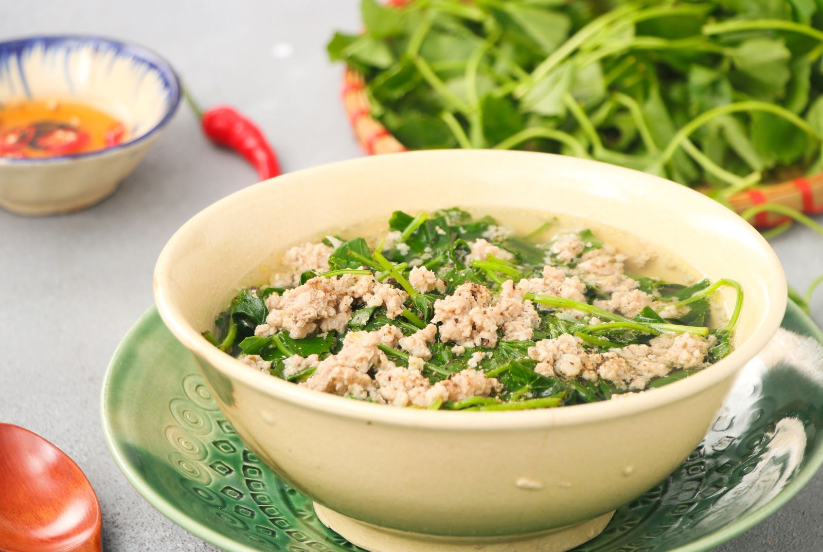 canh rau má thịt bằm