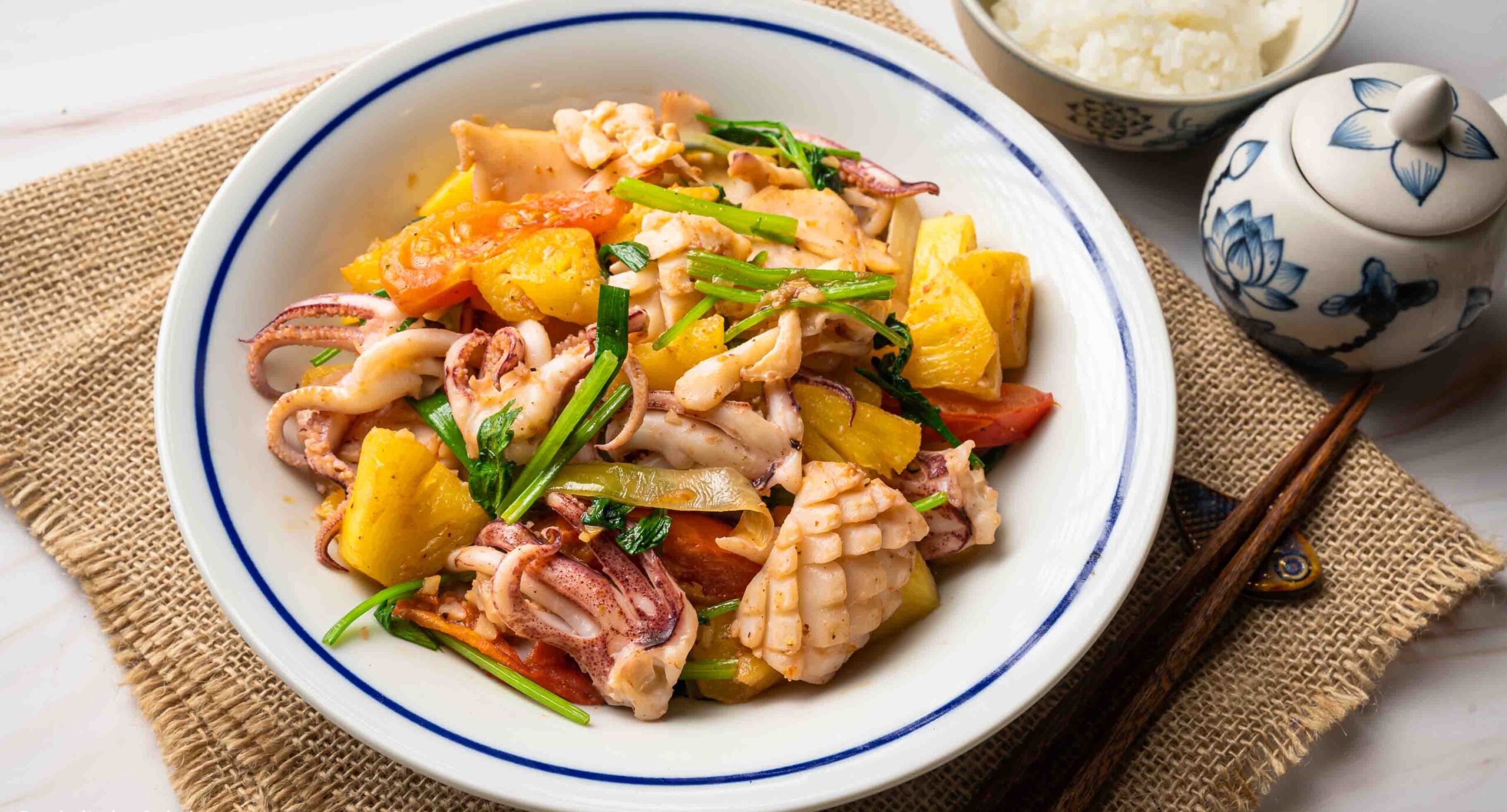 cách làm mực xào dứa